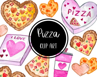 Love Pizza Heart Clip art Watercolor Handpainted Digital Clipart Valentine's Day Food Chesse Cards Download Free Commercial Use PNG