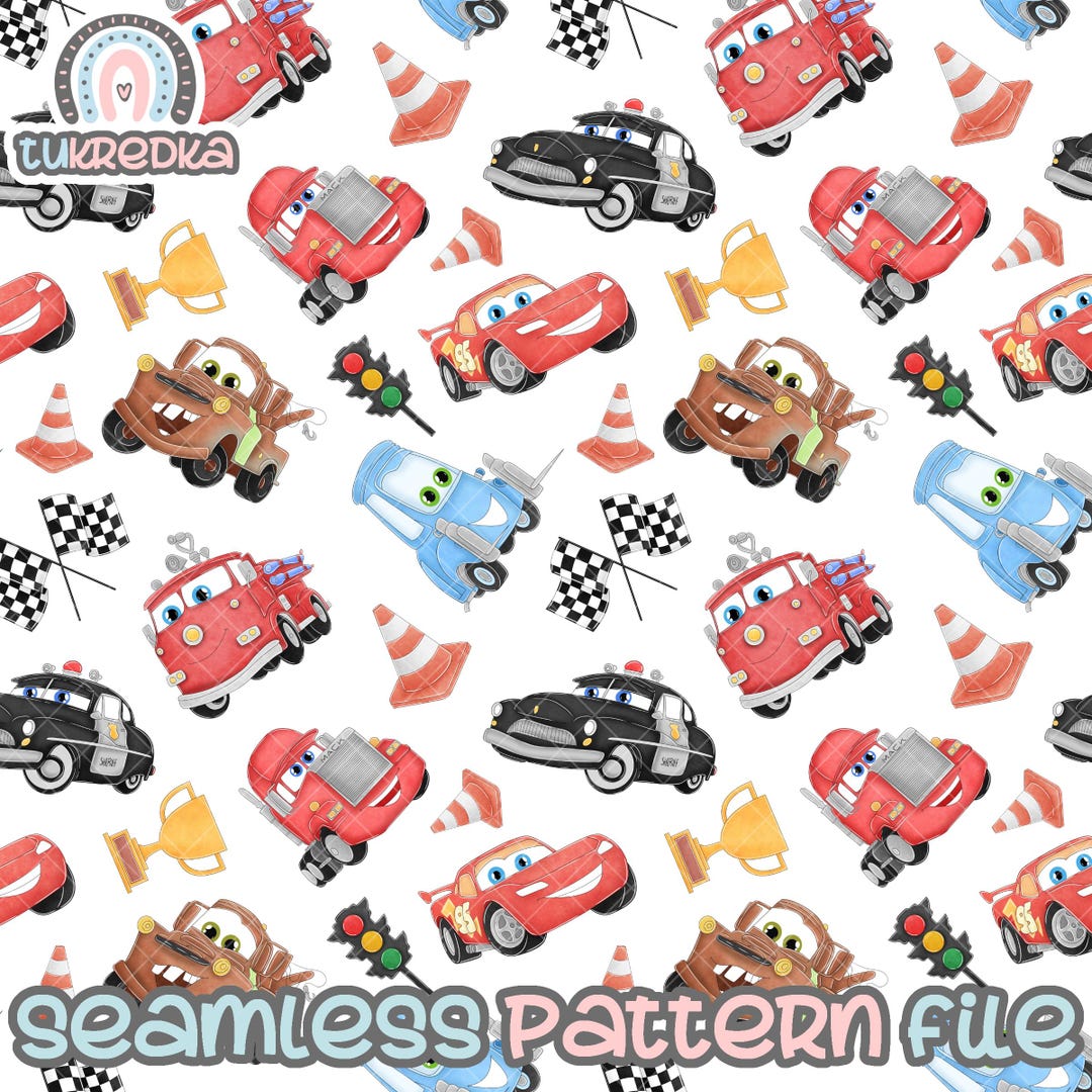 Disney Cars Pattern Cars Seamless Pattern Lightning Mcqueen, Digital Paper Background ...