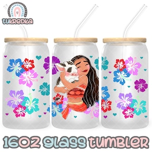 Principessa Moana Heihei Cup PNG File DOWNLOAD DIGITALE Design del bicchiere in vetro da 16 once, involucro per tazza Libby da 16 once