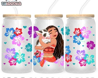 Princess Moana Heihei Cup PNG File DIGITAL DOWNLOAD 16oz Glass Tumbler Design, 16oz Libby Cup Wrap