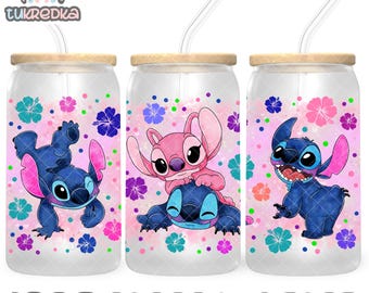 Stitch and Angel Cup PNG File DIGITAL DOWNLOAD 16oz Glass Tumbler Design, 16oz Libby Cup Wrap