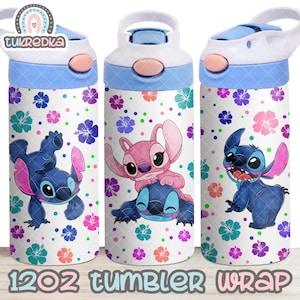 Archivo PNG de taza de Stitch y Lilo DESCARGA DIGITAL Diseño de vaso de 12 oz, envoltura de taza con tapa abatible de 12 oz