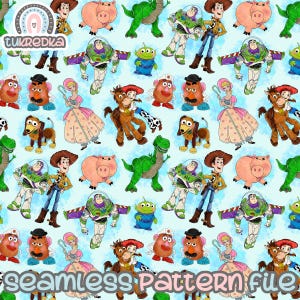 Toy Story Buzz Lightyear Woody Nahtloses Muster, digitaler Papierhintergrund, JPG herunterladen