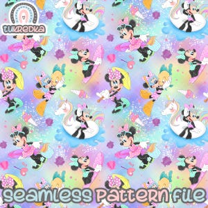 Patrón sin costuras de verano de Minnie Mouse, fondo de papel digital Descarga Mickey Mouse y sus amigos JPG