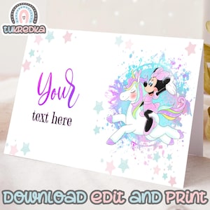 Birthday Editable Food Tags Buffet Label Tent Minnie Unicorn, Mickey Mouse and Friends Birthday Party Kids Carte Instant Download M001