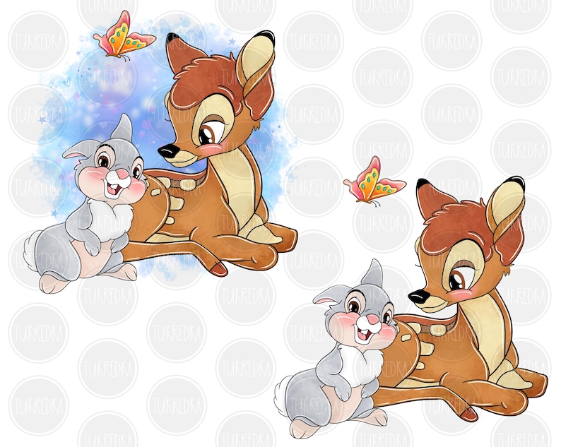 Bambi and Thumper Rabbit Cute Clip Art PNG, Cartoon Clipart Sublimation ...