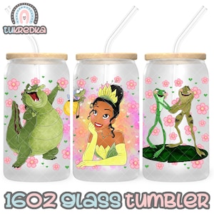 Prinsessan Tiana, Prinsessan och Grodan Mugg PNG-fil DIGITAL NEDLADDNING 473 ml Glas Tumbler Design, 473 ml Libby Muggomslag