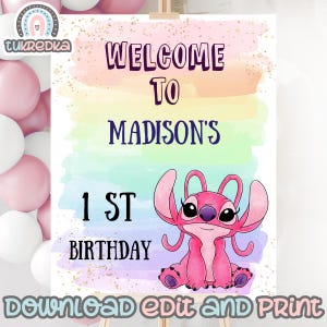 Geburtstagsschild Bearbeitbarer Maschenengel, Regenbogen Geburtstagsparty, Kinderkarte Sofort Download STI01
