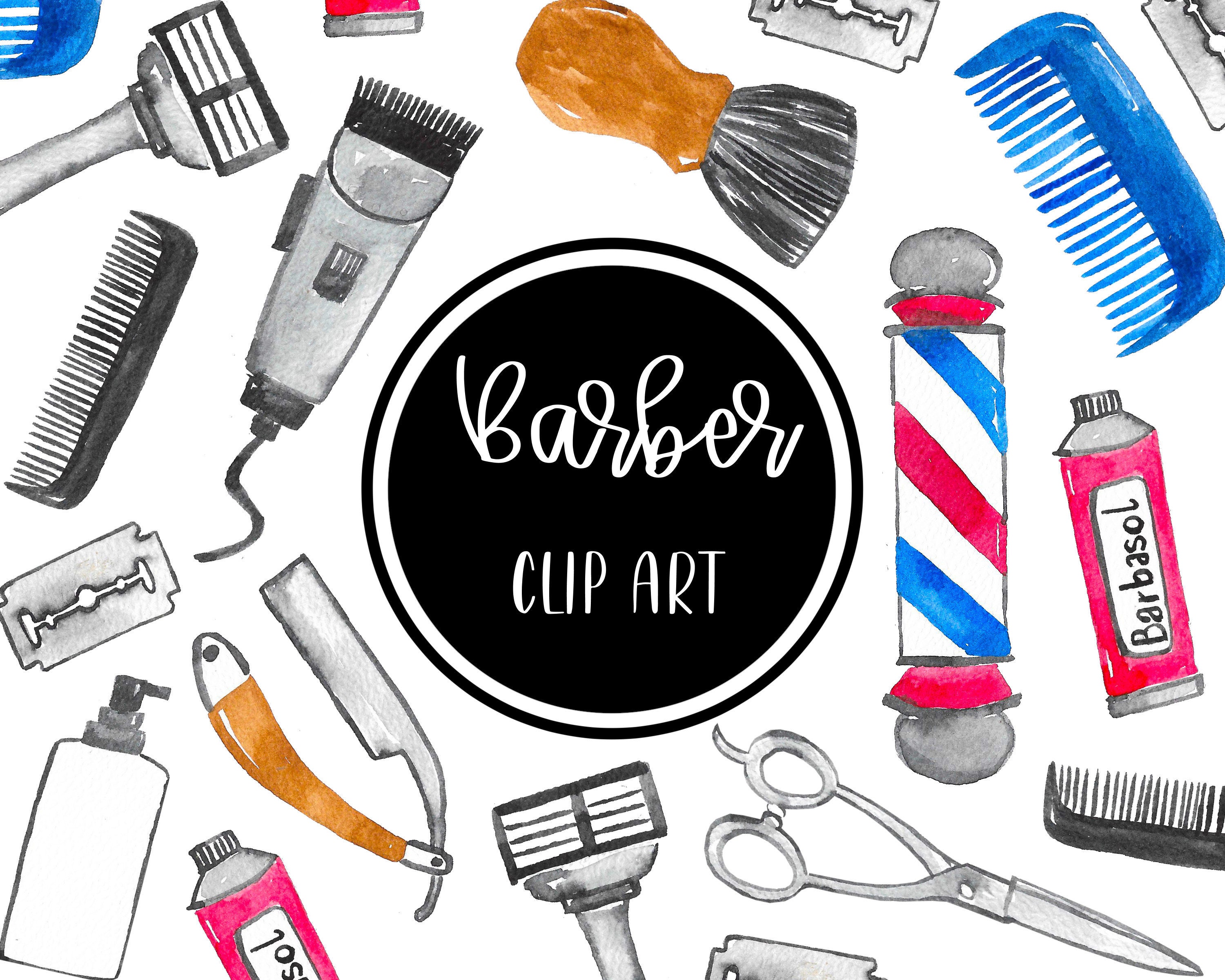 Barber Shop Clip Art Hair Salon Clipart Watercolor Handpainted Digital