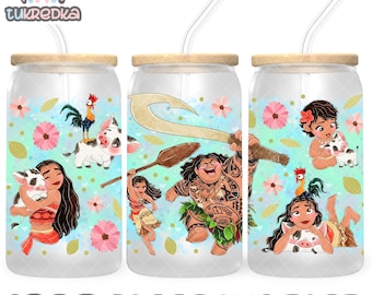 Prinzessin Moana Maui Heihei Cup PNG-Datei DIGITAL DOWNLOAD 16oz Glasbecher Design, 16oz Libby Cup Wrap