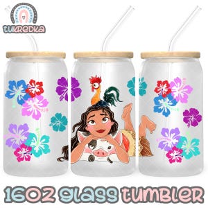 Principessa Moana Heihei Cup PNG File DOWNLOAD DIGITALE Design del bicchiere in vetro da 16 once, involucro per tazza Libby da 16 once