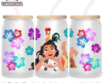 Princess Moana Heihei Cup PNG File DIGITAL DOWNLOAD 16oz Glass Tumbler Design, 16oz Libby Cup Wrap