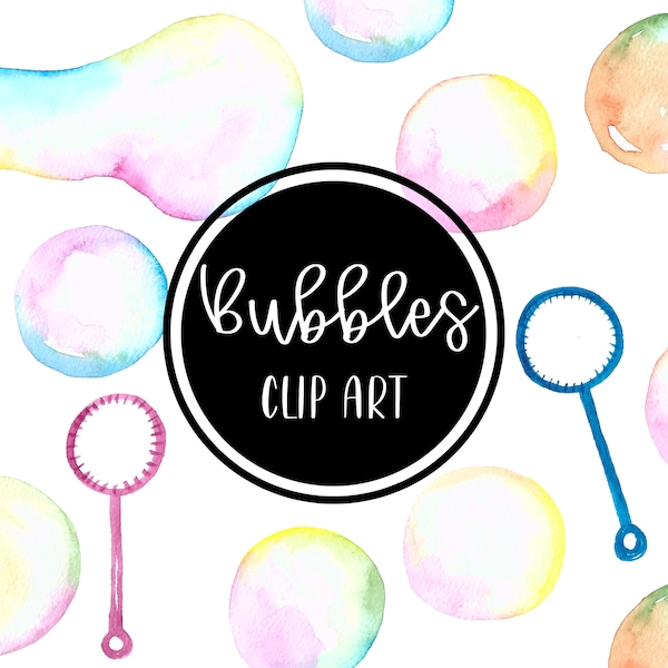 Bubbles Rainbow Clip art Watercolor Handpainted Digital Clipart Blue Pink Red Green Cards Download Free Commercial Use PNG