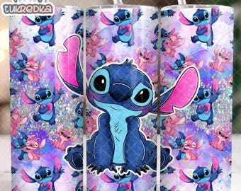 Anime Cartoon Stitch Angel 20oz Skinny Tumbler Wrap, Recht Tumbler Ontwerp Sublimatie Download PNG Cup Wrap