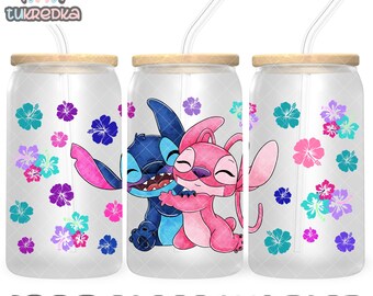 Stitch and Angel Cup PNG File DIGITAL DOWNLOAD 16oz Glass Tumbler Design, 16oz Libby Cup Wrap