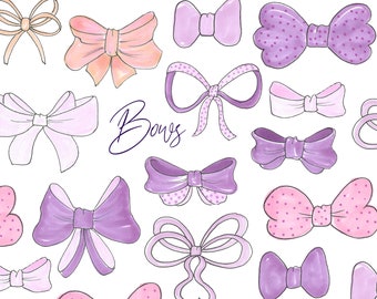 Design Element Hand Drawn PNG File Watercolor Sublimation Designs Bow Bundle Hand Drawn Hairbows Print File