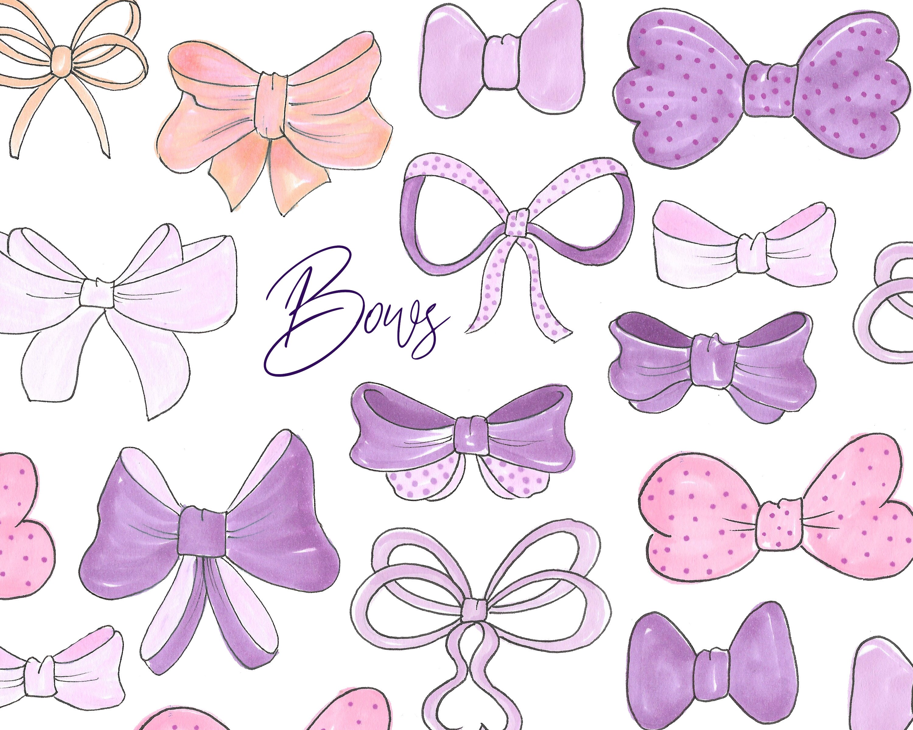Bows Hand Drawn Doodle Digital Clipart Diy Elements Bow - Etsy UK