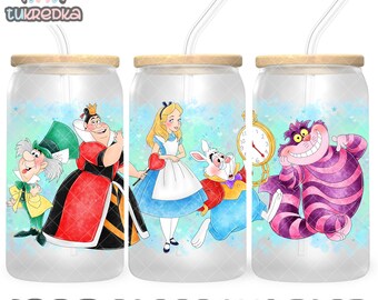 Alice im Wunderland Tasse PNG-Datei DIGITAL DOWNLOAD 16oz Glasbecher Design, 16oz Libby Cup Wrap