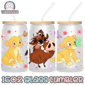 Lion King Simba Pumbaa Timon Cup PNG-bestand DIGITALE DOWNLOAD 16oz glazen bekerontwerp, 16oz Libby bekerwikkel