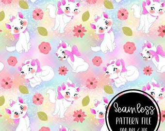 Aristocats Kitten Seamless Pattern, Digital Paper Background Download Free Commercial Use JPG