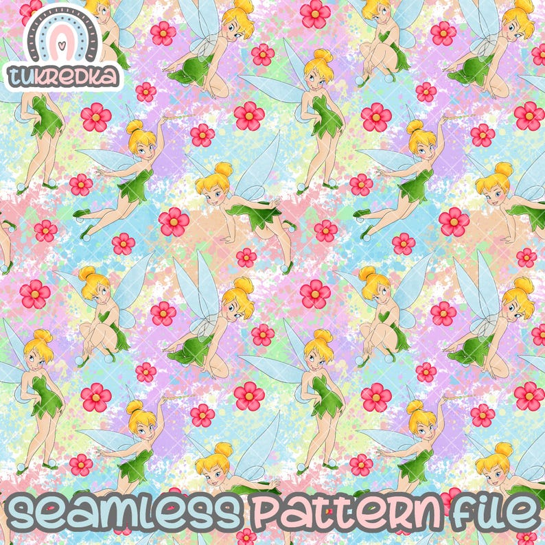 Tinkerbell Seamless Pattern, Digital Paper Background Download JPG - Etsy