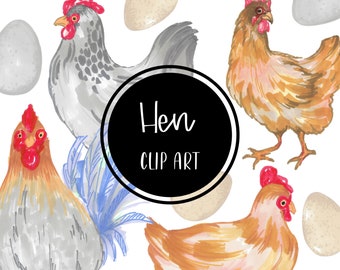 Chicken Hen Clip art Watercolor Handpainted Animals Print Digital Clipart Eggs Farm Country Cards Download Free Commercial Use PNG