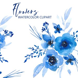 Watercolor Blue Flowers Clip Art Handpainted Digital Clipart - Etsy