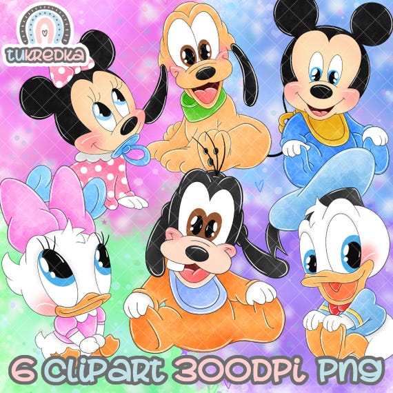 Set of Minnie Mickey Pluto Donald Daisy Goofy Baby Toddler Clipart