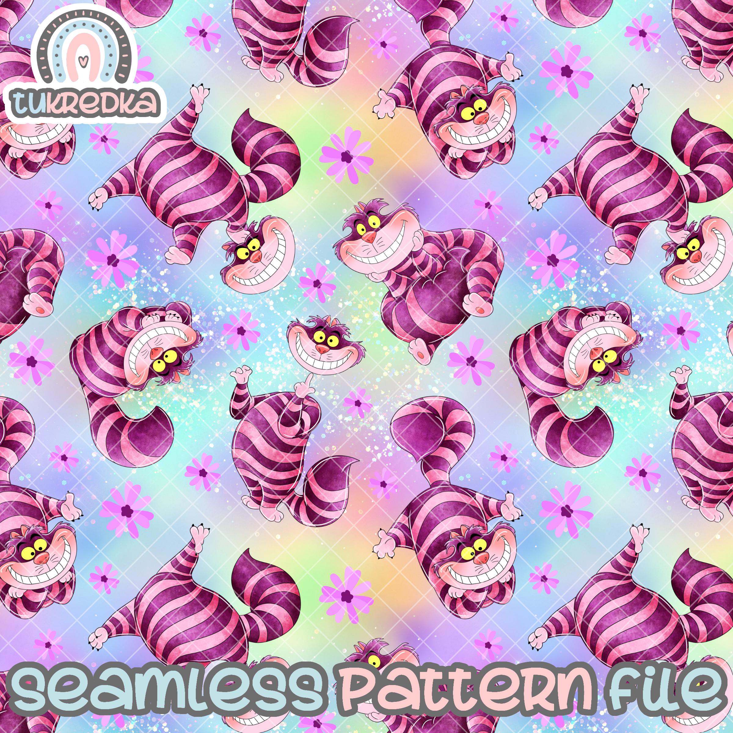 Alice In Wonderland The Cheshire Cat Seamless Pattern, Digital Paper Background Download JPG