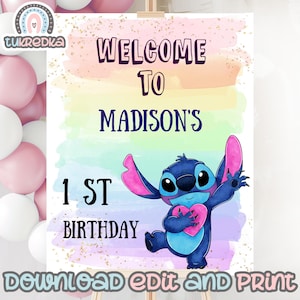 Geburtstagsschild Bearbeitbarer Maschenengel, Regenbogen Geburtstagsparty, Kinderkarte Sofort Download STI01