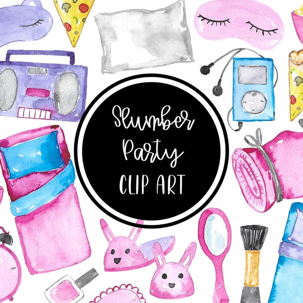 Slumber Party Clip art Handpainted Digital Clipart Sleep Over Party Illustration Cards Download Free Commercial Use PNG