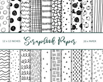 Digital Paper Doodle Black and White Digital Handn Draw Scrapbook Paper Background Cards Download Free Commercial Use PNG