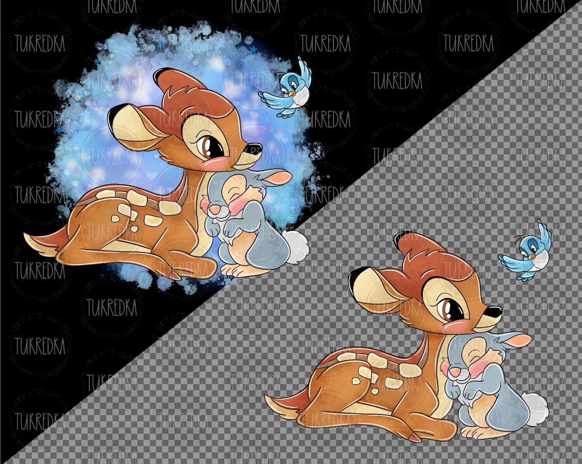 Bambi and Thumper Rabbit Cute Clip Art PNG, Cartoon Clipart Sublimation ...