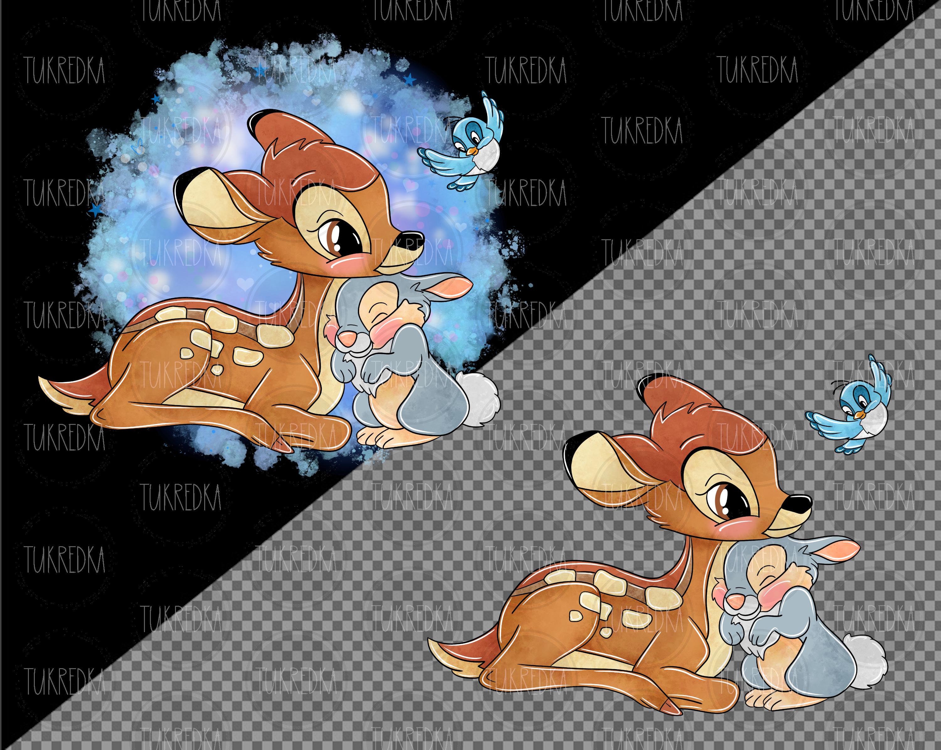 Bambi and Thumper Rabbit Cute Clip Art PNG, Cartoon Clipart Sublimation ...