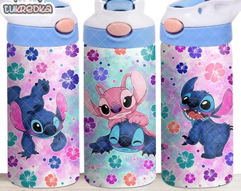 Archivo PNG de taza de Stitch y Lilo DESCARGA DIGITAL Diseño de vaso de 12 oz, envoltura de taza con tapa abatible de 12 oz