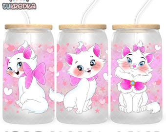 Archivo PNG de taza de gatito de Los Aristogatos, descarga digital, diseño de vaso de vidrio de 16 oz, envoltura de taza Libby de 16 oz