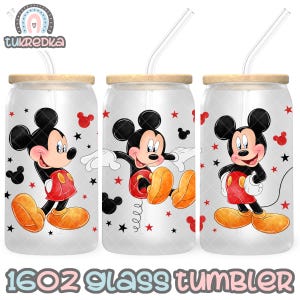 Mickey and Minnie Cup PNG File DIGITAL DOWNLOAD 16oz Glass Tumbler Design, 16oz Libby Cup Wrap