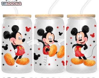 Mickey and Minnie Cup PNG File DIGITAL DOWNLOAD 16oz Glass Tumbler Design, 16oz Libby Cup Wrap