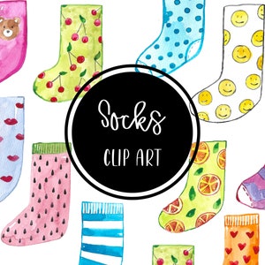 Socken ClipArt Aquarell handbemalt digitale Clipart Herz Wassermelone Bär rosa blau kostenlos herunterladen kommerzielle Nutzung PNG