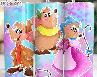 Princess Cinderella Gus Mice 20oz Skinny Tumbler Wrap, Straight Tumbler Design Sublimation Download PNG Cup Wrap