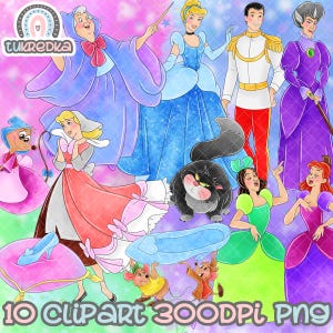 Conjunto de imágenes prediseñadas de la Princesa Cenicienta PNG, imágenes prediseñadas de sublimación de dibujos animados PNG