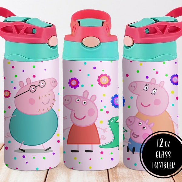 Peppa Pig Cup PNG File DIGITAL DOWNLOAD 12oz Tumbler Design, 12oz Flip Top Cup Wrap