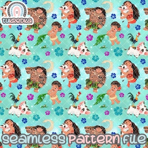 Princess Moana Seamless Pattern, Digital Paper Background Download JPG