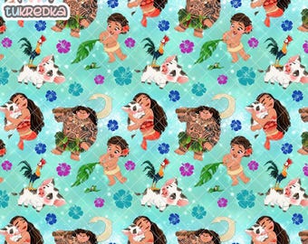 Prinzessin Moana Nahtloses Muster, Digitaler Papierhintergrund Download JPG