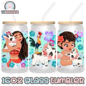 Principessa Moana Heihei Cup PNG File DOWNLOAD DIGITALE Design del bicchiere in vetro da 16 once, involucro per tazza Libby da 16 once
