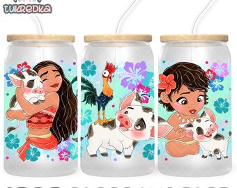 Princess Moana Heihei Cup PNG File DIGITAL DOWNLOAD 16oz Glass Tumbler Design, 16oz Libby Cup Wrap