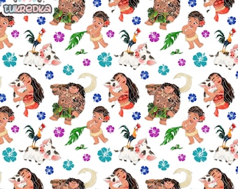 Prinzessin Moana Nahtloses Muster, Digitaler Papierhintergrund Download JPG