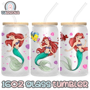 Prinzessin Ariel Cup PNG-Datei DIGITAL DOWNLOAD 16oz Glas Tumbler Design, 16oz Libby Cup Wrap, Die kleine Meerjungfrau