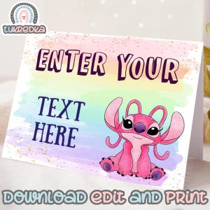 Birthday Editable Food Tags Buffet Label Tent Stitch Angel, Birthday Party Kids Carte Instant Download STI01