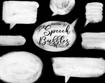 Speech Bubbles White Watercolor Handpainted Digital Clipart Cards Download Free Commercial Use PNG